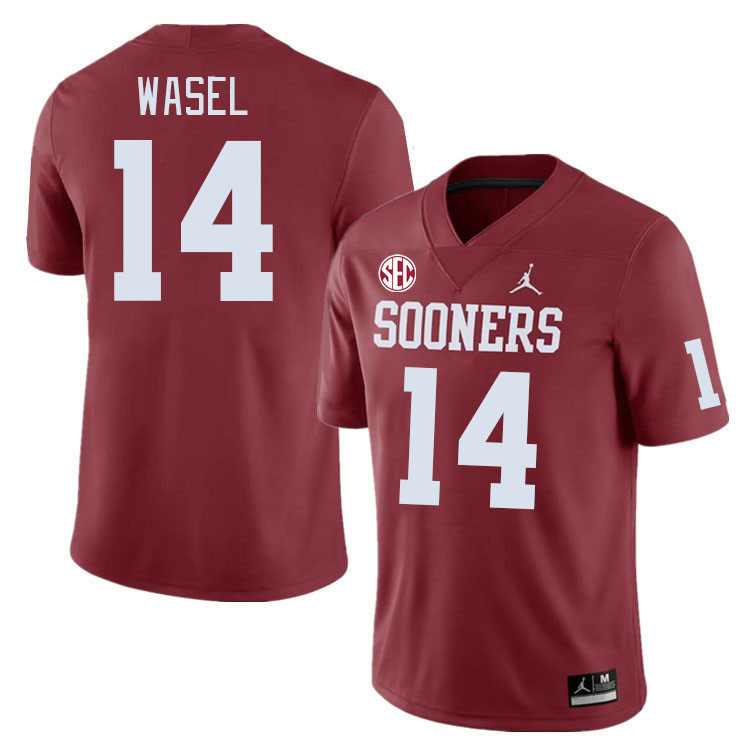 Men #14 Steele Wasel Oklahoma Sooners 2024 SEC Conference College Football Jerseys-Crimson